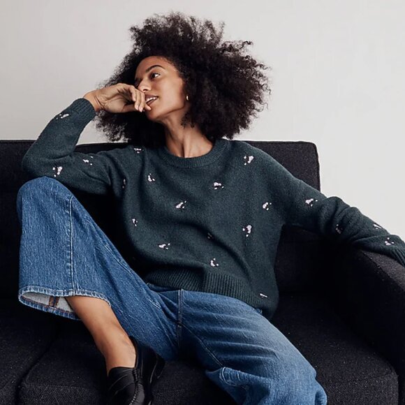 Madewell Sweaters - EUC Madewell Embroidered Cross-Stitch Floral Pullover Sweater, Sz XS